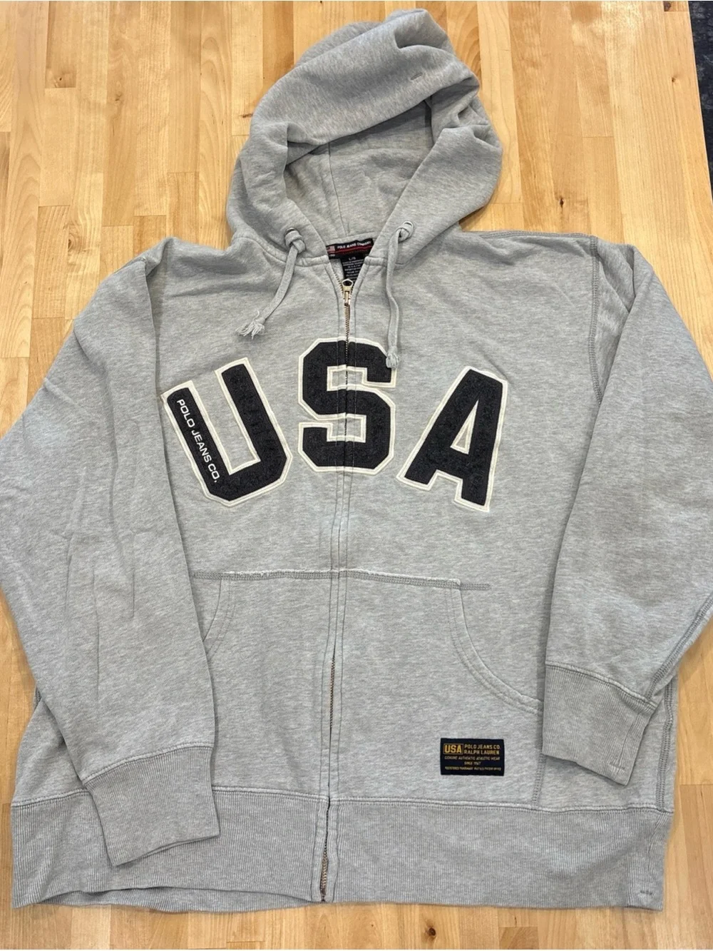 Vintage Ralph Lauren Polo Jeans Company USA Hoodie Zip Sweatshirt L Distressed